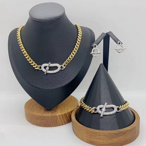 Luxury Personality Unique Full Zircon Link Charm Necklace OT Series New Crossbar <strong>Bangle</strong> Earring 3pcs Jewelry <strong>Set</strong> - Product Image 2