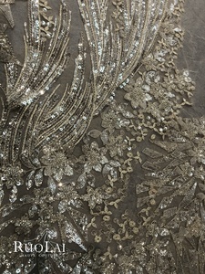 Voile de mariée de luxe Ruolai VW0050 à un niveau en tulle ivoire avec dentelle perlée <span class=keywords><strong>or</strong></span> champagne et perles de cristal - Product Image 5