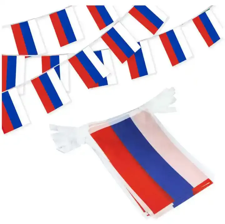 Penjualan laris bendera tali merah biru putih 14*21cm kustom bendera tali Rusia poliester untuk dekorasi