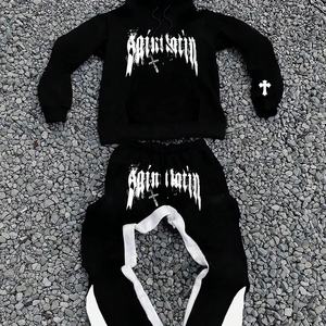 Ensemble streetwear hip-hop pour homme : sweat à capuche oversize et pantalon de survêtement évasé, imprimé 3D lettres en relief, respirant, collection automne - Product Image 2