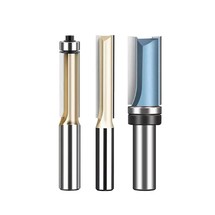 cnc 1/2 1/4 shank wood two flute flush trim straight milling cutter with bottom bearing type long blade 3/4 straight router bit