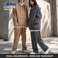 Survêtement Homme Marron Personnalisé de Haute Qualité – Sweat à Capuche Entièrement Zippé en Coton et Pantalon de Survêtement Ample à Jambes Droites avec Poche Kangourou pour Tenue Décontractée