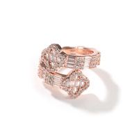 Mode Anneaux En Laiton Unique Conception De Bijoux Niche CZ Baguette Bague En Diamant Bling Plaqué Or Réglable Trèfle À Quatre Feuilles Anneau