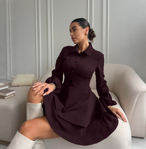 <span class=keywords><strong>Robe</strong></span> <span class=keywords><strong>chemise</strong></span> à volants superposés pour femmes, sur mesure, inspirée des designers, manches cannelées et col rabattu, <span class=keywords><strong>robe</strong></span> midi élégante décontractée pour femme - Product Image 2