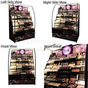 Floor Standing LED Cosmetic Display Stand Curved Frame Multi‑Layer Makeup Retail <b>Rack</b> With Custom <b>Printed</b> Base - Product Image 4