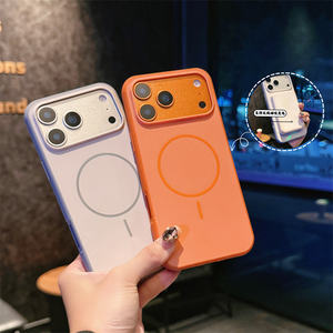 غطاء خلفي للجلد الأصلي من السيليكون PC مغناطيسي بلوري لهاتف آيفون 17 Air 16 15 Pro Max ثنائي اللون برتقالي القوس - Product Image 4