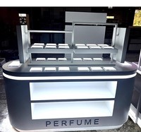 Rak Display Kosmetik LED Ramah Lingkungan dengan Bagian Belakang Kaca untuk Toko Ritel, Dekorasi Salon, Cat Kuku, Parfum, Lip Gloss