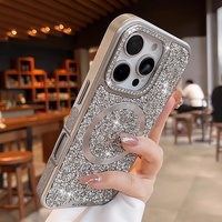   Coque Magnétique Scintillante en Strass et Diamants pour iPhone 17 16 15 14 Pro Max, Antichoc, Protection Arrière