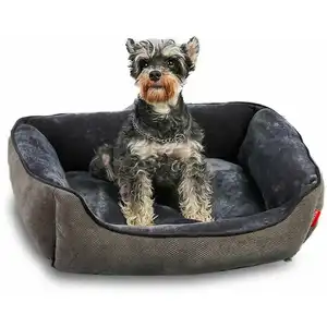 Machine Washable Cozy Rectangle Puppy Bed Calming Orthopedic Luxury Designer Pet Dog Bed with Non-slip Bottom