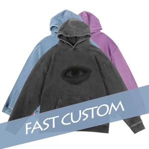 Sudadera con capucha vintage lavada con ácido de Terry francés de alta calidad, sudaderas con capucha para hombre desgastadas de lavado de piedra de gran tamaño personalizadas - Product Image 1