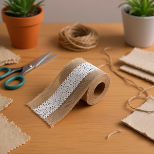 Nastro di lino ILAN 10 cm x 2 m con bordo in pizzo per lavori artigianali - Product Image 3