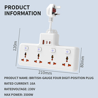 Nuevo Regleta de Enchufes Universal con 3/4 Tomas de Corriente y Puertos USB, Corriente Nominal de 16A, Regleta con Interruptor Múltiple, Certificación CE/KC