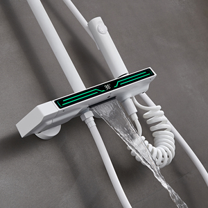 Robinet de douche de salle de bain avec affichage de la température, finition chromée, cartouche céramique, barre coulissante, design moderne - Mitigeur thermostatique de douche - Product Image 3