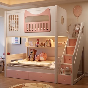 Cama litera estilo castillo <span class=keywords><strong>de</strong></span> cuento <span class=keywords><strong>de</strong></span> hadas JS <span class=keywords><strong>para</strong></span> <span class=keywords><strong>niñas</strong></span>, con estructura <span class=keywords><strong>de</strong></span> madera maciza resistente, tobogán, escalera, armario y doble cajón. - Product Image 6