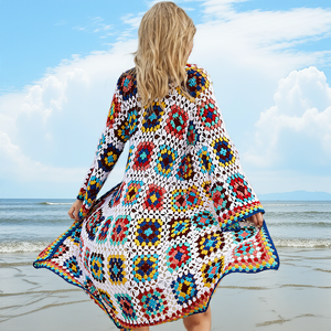 Boho Cardigan Hand Knitted Clothing Crochet <strong>Afghan</strong> <strong>Coat</strong> Long Patchwork Design Kaftan - Product Image 2