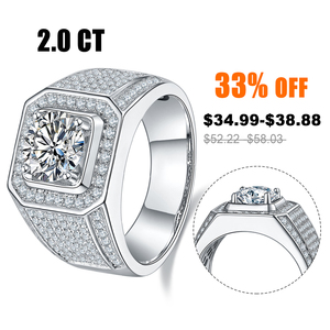 Bague de mariage Abiding Jewelry pour homme en argent sterling 925 plaqué or blanc 18 carats avec diamant Moissanite 2 carats - Product Image 1