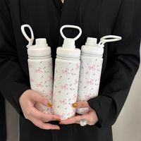Thermos portable en acier inoxydable à isolation sous vide, motif floral nœud papillon, pour voiture, sports/fitness en extérieur 6-12