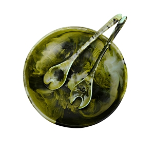 Juego de 3 Tazones para Ensalada de Resina Epoxi Premium con Utensilios de Servir a Juego, Diseño Moderno con Espiral de Mármol Verde - Directo de Fábrica - Product Image 1