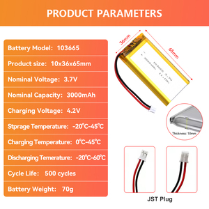 103665 655063 974058 pin lithium polymer <span class=keywords><strong>3.7V</strong></span> <span class=keywords><strong>3000mAh</strong></span> <span class=keywords><strong>11.1wh</strong></span> NCM Li-ion Lipo BATTERIE cho LED ánh sáng quạt giữ loa - Product Image 3