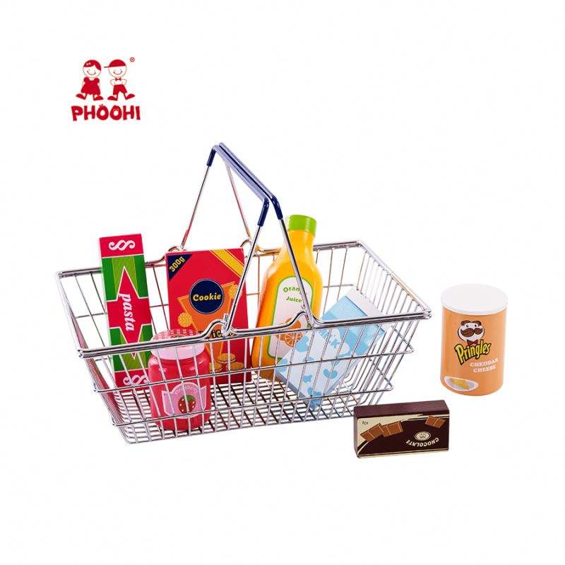 Phoohi Children's Pretend Food Toy Grocery Basket Playset