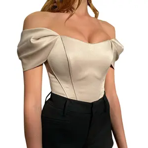 Fashion Off Shoulder Sexy Short Tops Fishbone Girdle Satin With Bras Sexy Tops For Women 2023