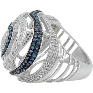 Anillo de cóctel con forma de corazón, 1,86 quilates, diamantes blancos y azules, plata de ley 925, talla 8, joyería de fiesta para mujer - Product Image 3