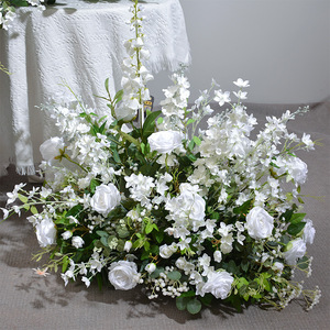 ผ้าคาดโต๊ะลายดอกกุหลาบสีขาวตกแต่งทางเดินประดับด้วยดอกไม้ประดิษฐ์ทำจากผ้าไหมของตกแต่งแถวดอกไม้ประดิษฐ์หรูหรา - Product Image 4