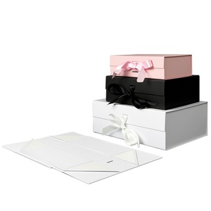 <b>Pink</b> Magnetic Gift Box Luxe High-End Packaging Custom Logo Satin Ribbon Recyclable Cardboard Fast Delivery for Holiday Gifting - Product Image 4