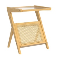 Meubles de salon, table basse moderne en verre et rotin de bambou