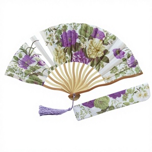 Éventail pliant en satin à motif floral de <span class=keywords><strong>dragon</strong></span>, sac à éventail, os en S, élégant, coloré, violet, pour mariage, anniversaire - Product Image 1