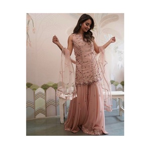 Hot Selling Faux Georgette with Heavy Embroidery Mirror Handwork Women Kurti for Wedding and Party Wear From India Supplier - Product Image 1