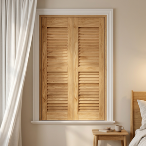 Volets Horizontaux Américains, Stores à Lamelles pour Fenêtres, Stores Intérieurs pour Portes, Finition Bois Naturel Personnalisée, Commande Manuelle - Product Image 1