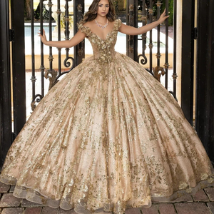 Mumuleo Sparkly Roseทองเจ้าหญิงQuinceaneraชุดปิดไห<span class=keywords><strong>ล</strong></span>่ชุดบอ<span class=keywords><strong>ล</strong></span>Glitter Appliques<span class=keywords><strong>ล</strong></span>ูกไม้หวาน15thชุด - Product Image 3