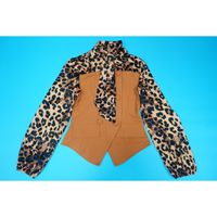 Ensemble deux pièces pour femmes, imprimé léopard, patchwork, haut à manches longues avec nœud papillon et pantalon large, costume assorti pour femmes d'affaires