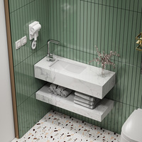 Meuble-lavabo mural étroit en dalle de roche, design moderne, luxe léger, forme rectangulaire, avec lavabo et robinet pour salle de bain