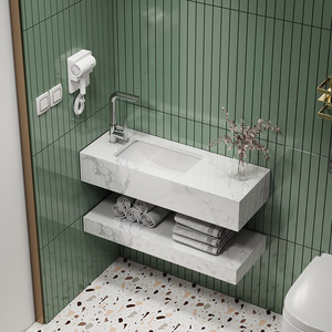 <span class=keywords><strong>Meuble</strong></span>-lavabo mural étroit en dalle de roche, design moderne, luxe léger, forme rectangulaire, avec lavabo et robinet pour salle de bain - Product Image 3