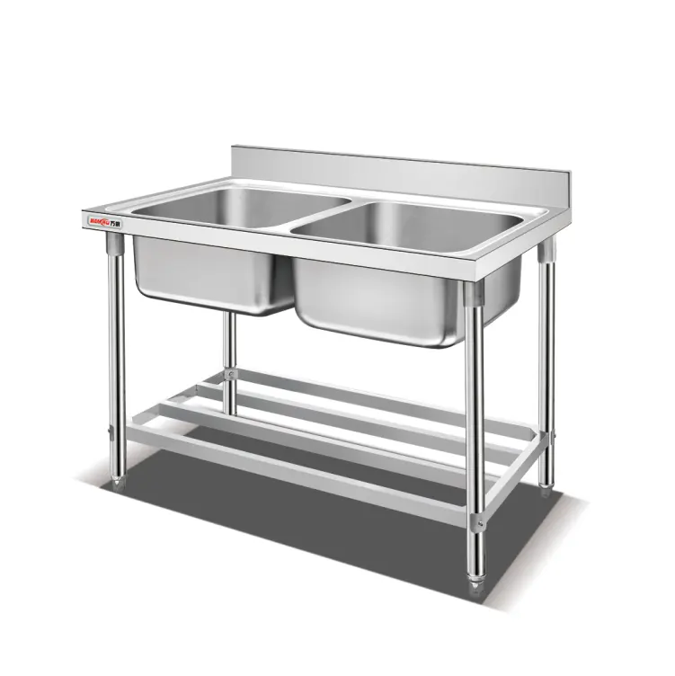 Paslanmaz çelik ticari ayarlanabilir bacaklar tek kase çanak lavabo çalışma masası altında raf restoran mutfak gıda ile lavabo tezgahı