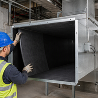 Panneau de laine de verre noir avec face en tissu, 48 kg/m³, résistant à la chaleur, isolation acoustique pour conduits de ventilation CVC