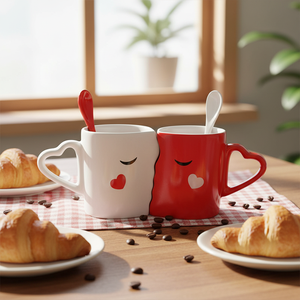 Tazas de Cerámica Personalizadas <span class=keywords><strong>para</strong></span> Él y Ella, Diseño Asimétrico Rojo y Blanco, Regalo Único de Amor con Logotipo <span class=keywords><strong>Personalizado</strong></span> <span class=keywords><strong>para</strong></span> el Regreso a Clases - Product Image 4