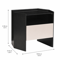 Table de chevet moderne en placage de bois fumé E1 MDF avec détails en verre et placage de bois, fournisseur de mobilier d'hôtel