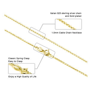 Bsc06 שרשראות דקות rinntin 1 מ "מ 925 זהב סטרלינג שרשרת כבל מצופה זהב 14 קראט 16, <span class=keywords><strong>18</strong></span>, 20, 22, 24 אינץ' - Product Image 2