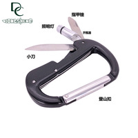 Outils d'autodéfense multifonctionnels de type D mousqueton d'escalade crochet de sécurité boucle de vitesse couteau tactique personnel extérieur