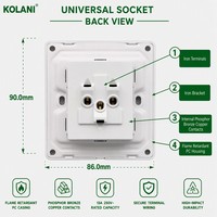 Prise murale universelle Kolani British Standard 13A 250V, 90x86mm, blanc brillant PC, 3 broches, multifonction