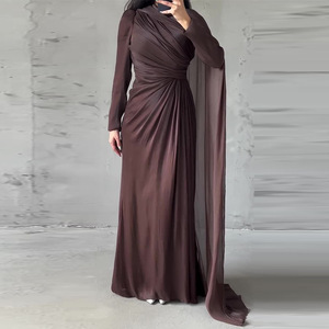 R-537 <span class=keywords><strong>Abbigliamento</strong></span> Islamico Moda Modesta Abaya Lussuosa in Organza Estiva Nuova Elegante Vestito da <span class=keywords><strong>Donna</strong></span> Irregolare Slim Fit - Product Image 4