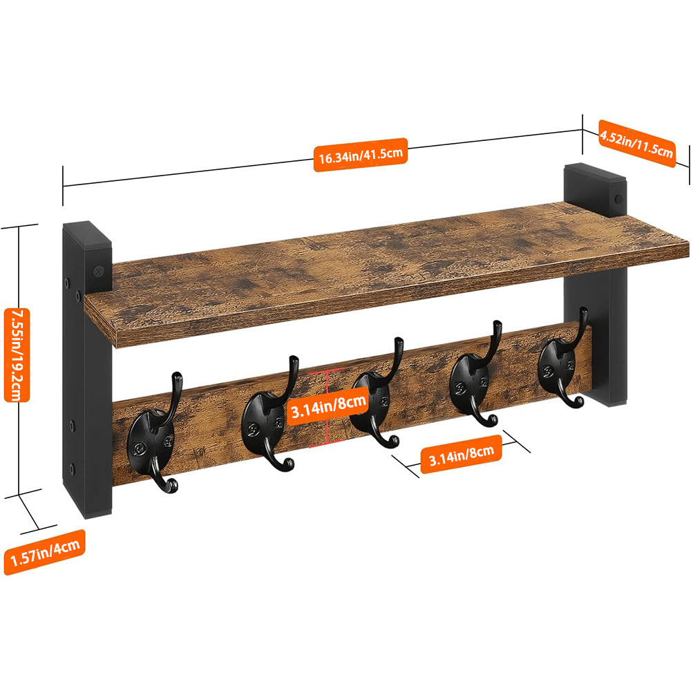 Walnut-colored 5-hook single-layer coat rack