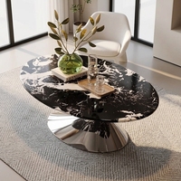 Table basse de luxe en pierre, style Wabi-sabi vintage, table d'appoint en marbre en forme de soucoupe, structure en acier inoxydable, élégante et sophistiquée