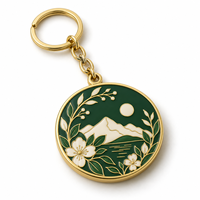 Porte-clés personnalisé avec emblème floral vert et oiseau, logo de marque personnalisable, vente en gros directe, souvenir, fabricant en gros