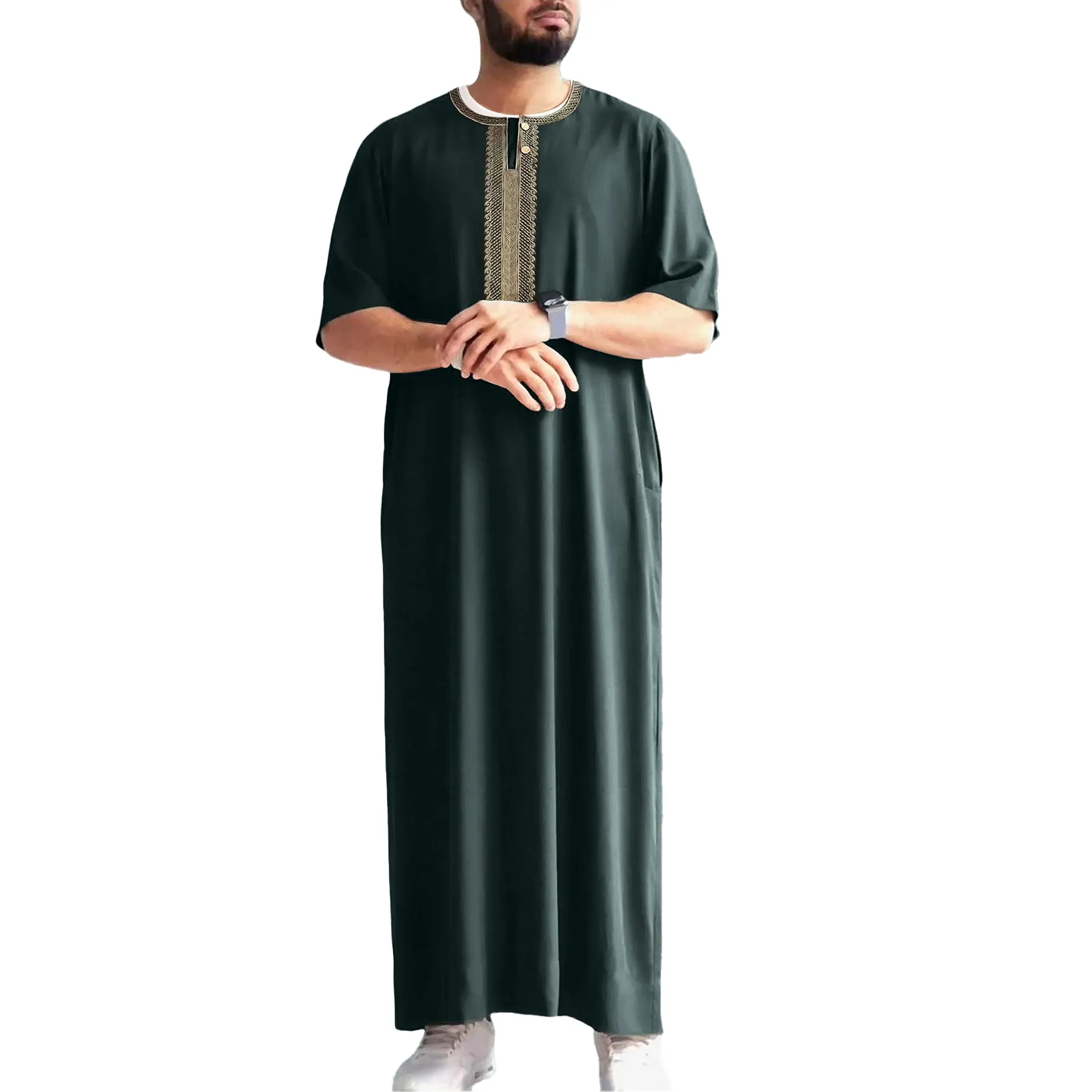 2024 brodé traditionnel hommes arabe thobe boubou jalabiyas Gandoura musulman hommes thobe maroc thobes islamique vêtements robe