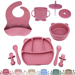 Nuevo Juego de <span class=keywords><strong>Vajilla</strong></span> Ecológico con Luz LED para Bebés, 10 Piezas, Babero, Plato, Tazones con Succión, Juego de Alimentación de Silicona para Bebés - Product Image 4