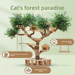 <span class=keywords><strong>Arbre</strong></span> à <span class=keywords><strong>chat</strong></span> et lit combinés en bois massif avec jouet pour <span class=keywords><strong>chat</strong></span> et griffoir – <span class=keywords><strong>Arbre</strong></span> à <span class=keywords><strong>chat</strong></span> multifonction anti-chute pour appartements - Product Image 4
